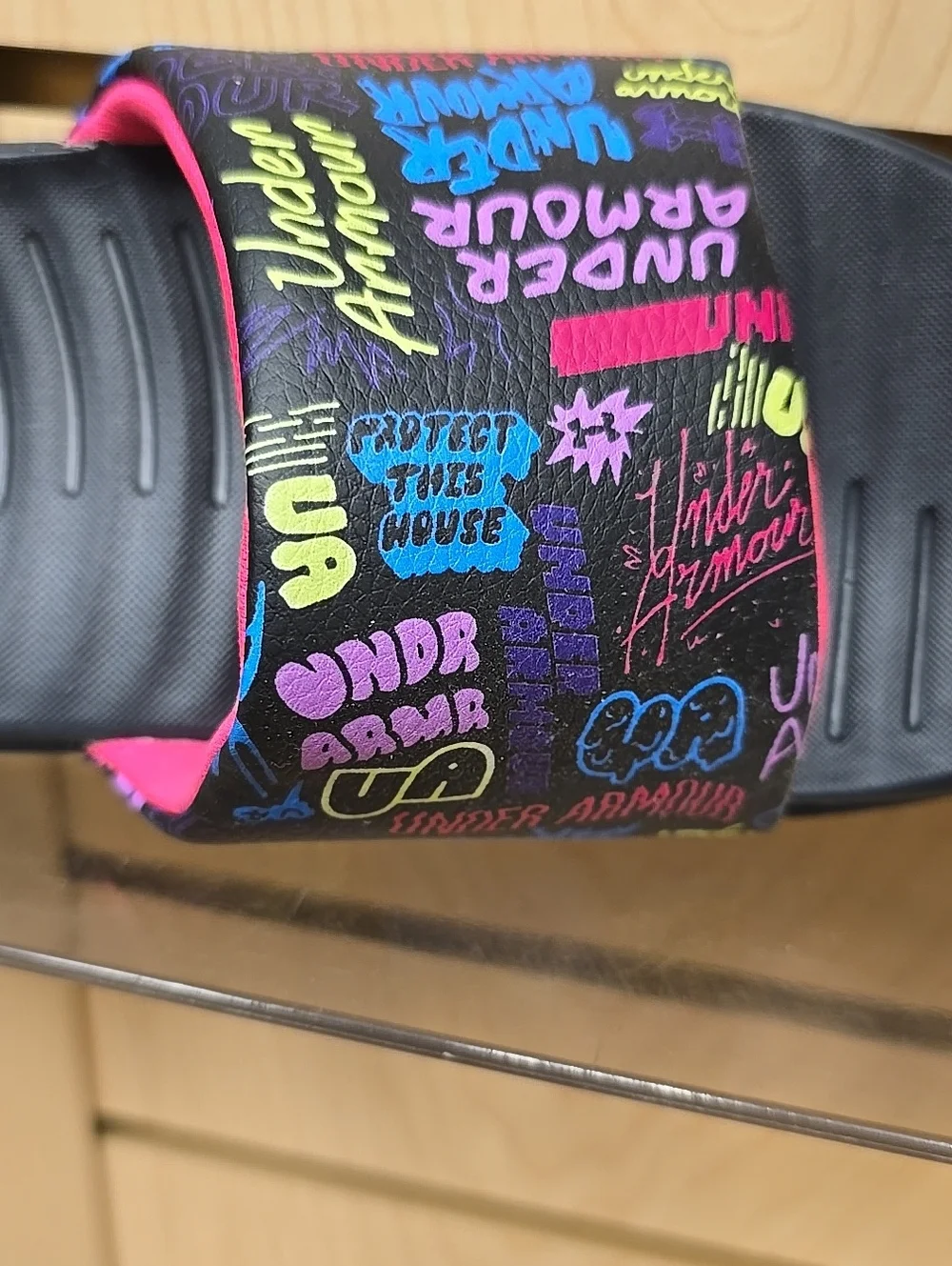 Under Armour Kids' Black Slide Sandals with Neon Graphic Strap